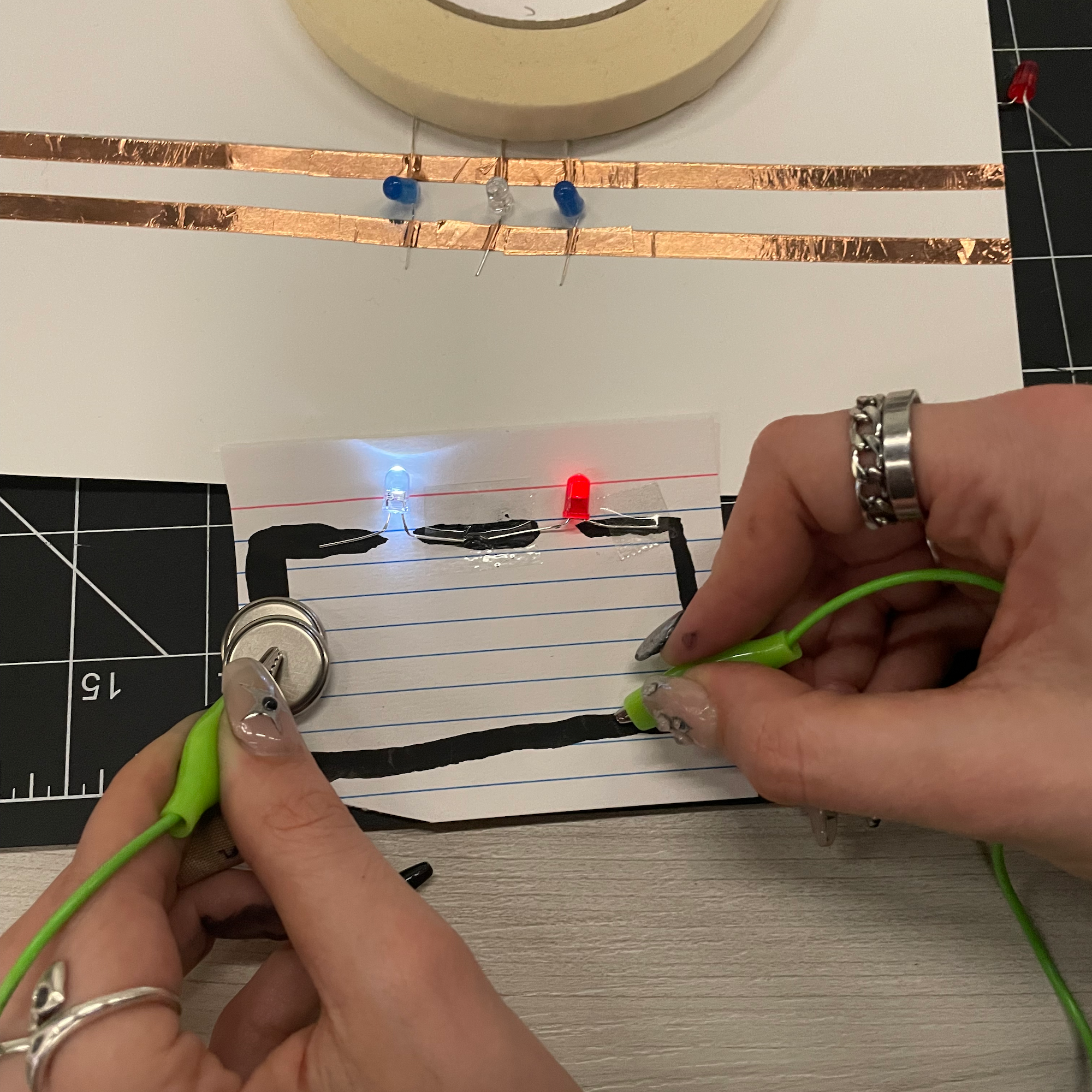 Once the paint dried, I was able to use aligator clips to connect the circuit and I was 
                  supprised when it worked. As neat as it was I do not think I will be using this for my project.